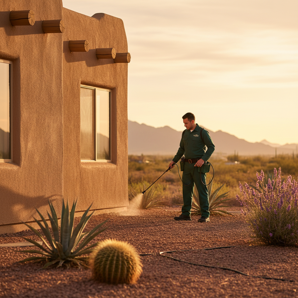Brant's Pest Control technician treating an El Paso home